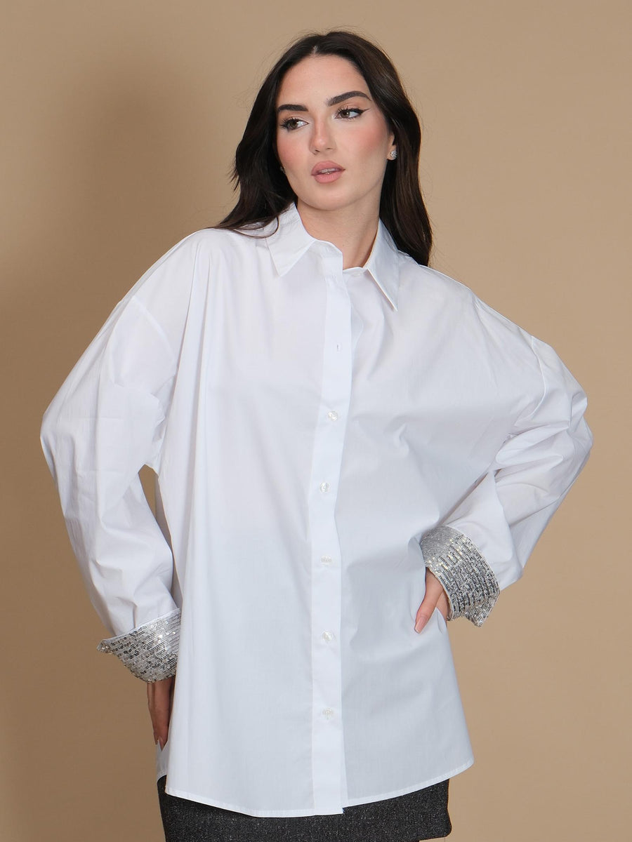 Camicia Imperial bianca over con risvolto maniche con pailettes CMI6ITP BIANCO Imperial 