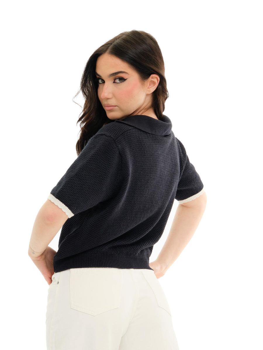 Maglia Vicolo blu con scollo a V a contrasto 77066D BLU Vicolo 