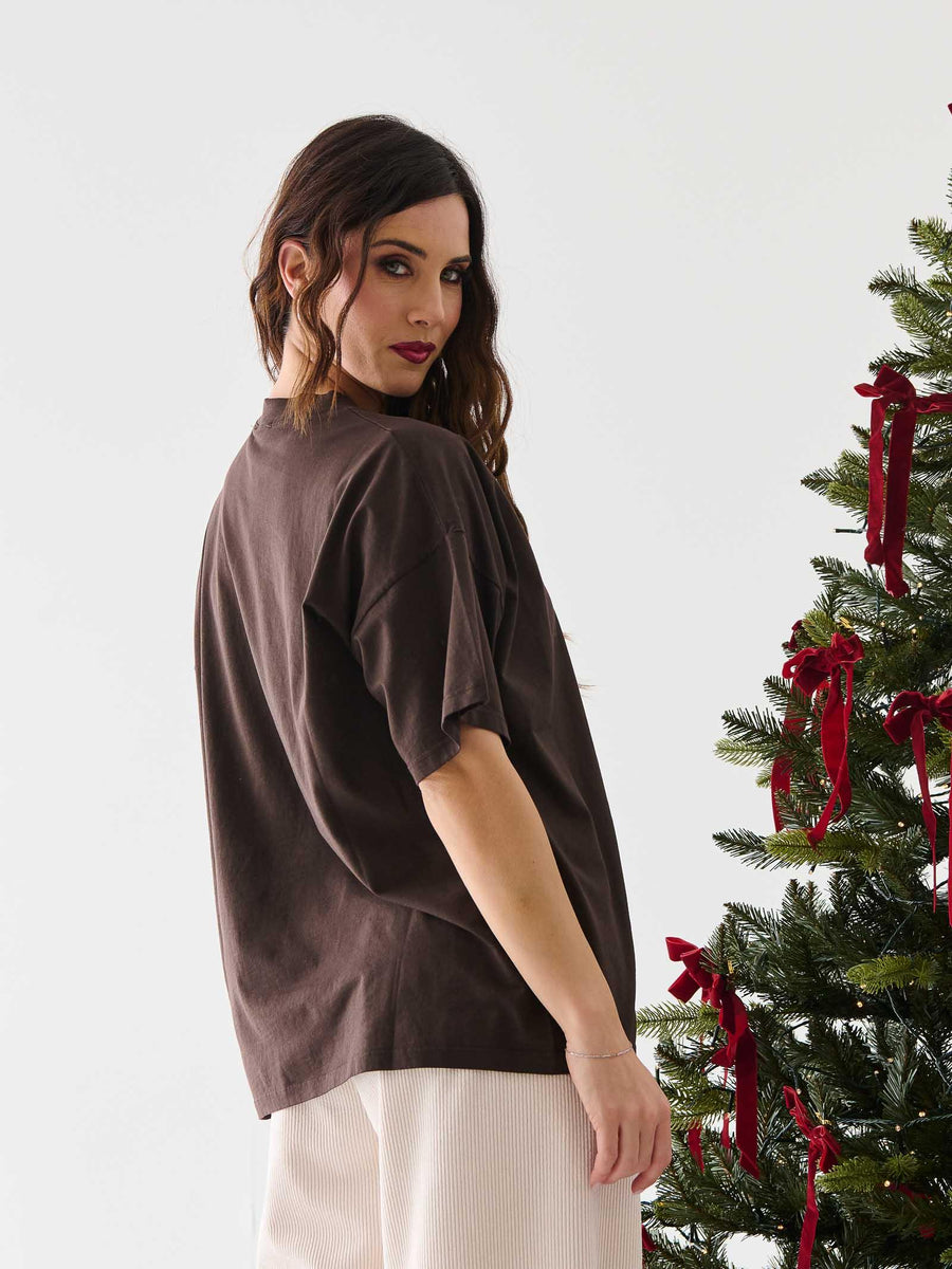 T-shirt over Vicolo marrone con stampa teddy natalizio RF0620 MARR Vicolo 