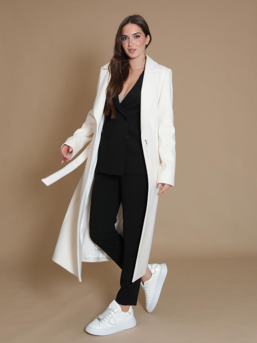 Cappotto Armoire lungo a vestaglia con tasche a filo bianco SP196 PANNA Armoire 