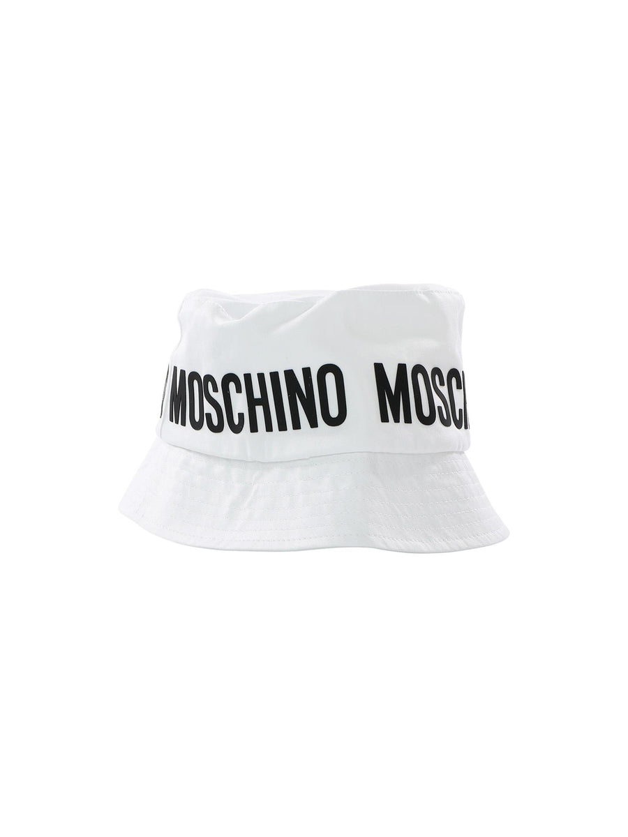 Cappello alla pescatora bianco con scritta nera HUX027LOA00 10101 Moschino 