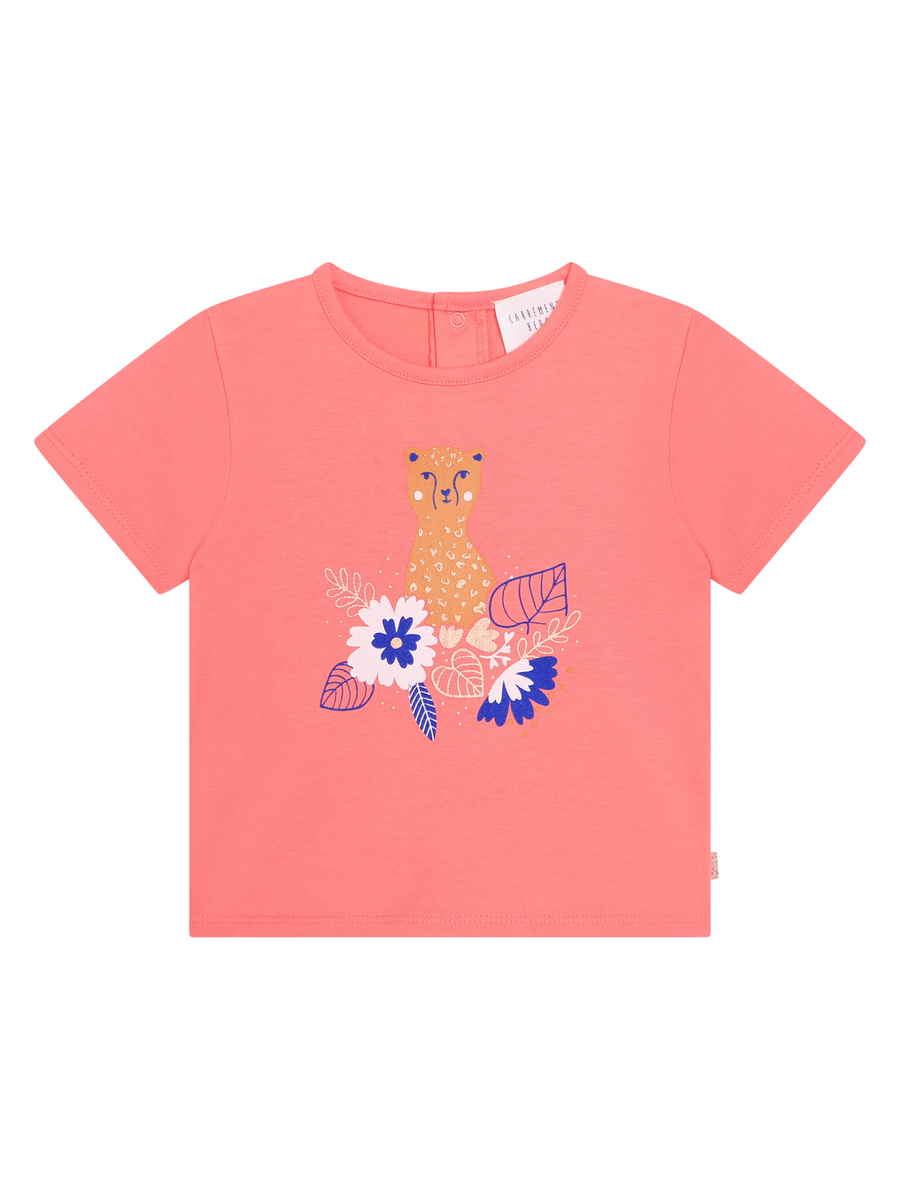 T-shirt rosa pesca con stampa ghepardo e fiori Y30112 411 Carrement Beau 