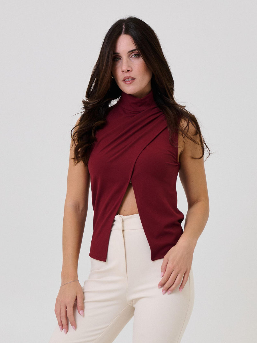 Top a portafoglio Silence Limited bordeaux con drappeggio SLMA008 BORDEAUX Silence Limited 