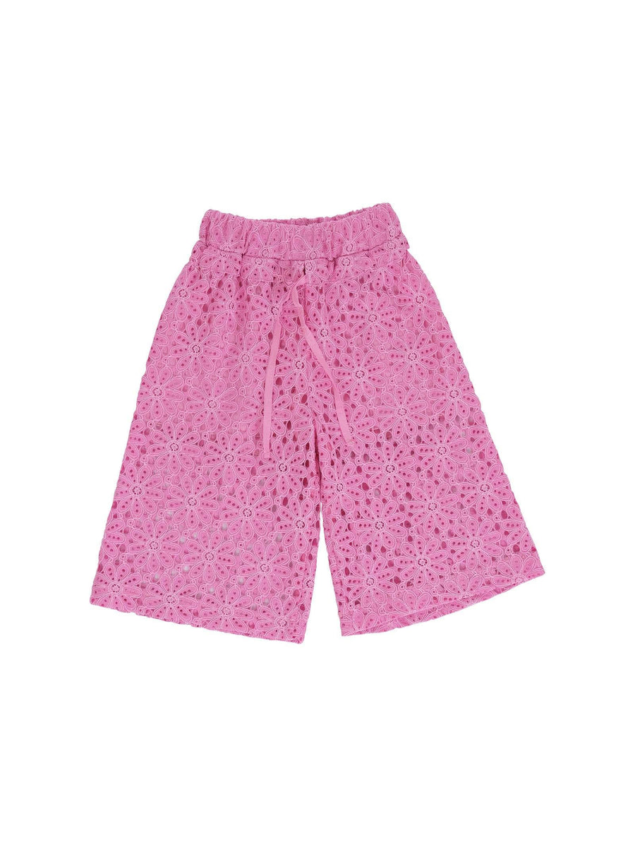 Pantalone Miss Grant rosa con ricami floreali all over MG1355 FLAMI Miss Grant 
