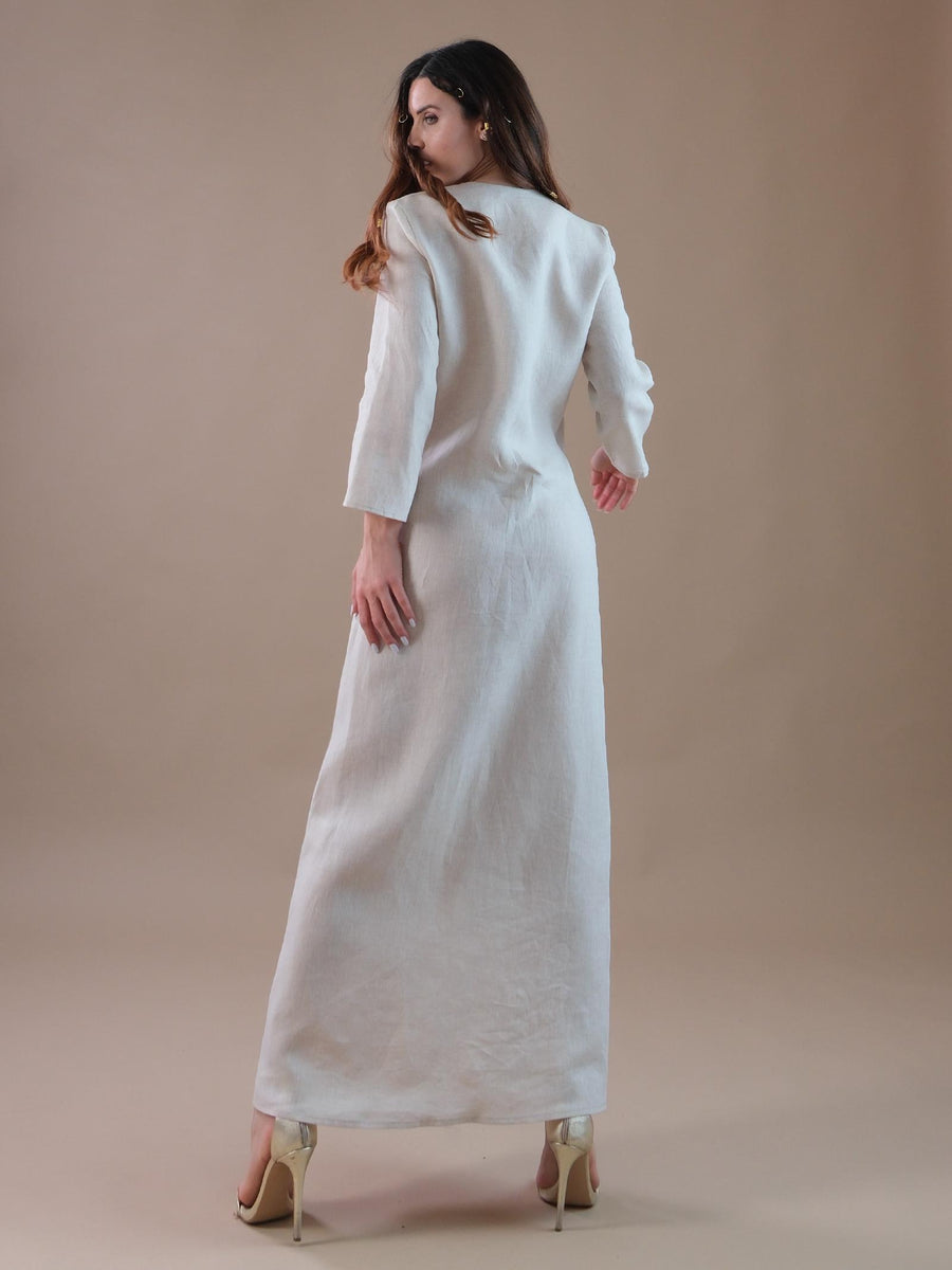 Abito lungo sabbia a portafoglio in lino AB119 SABBIA Bohemian V 