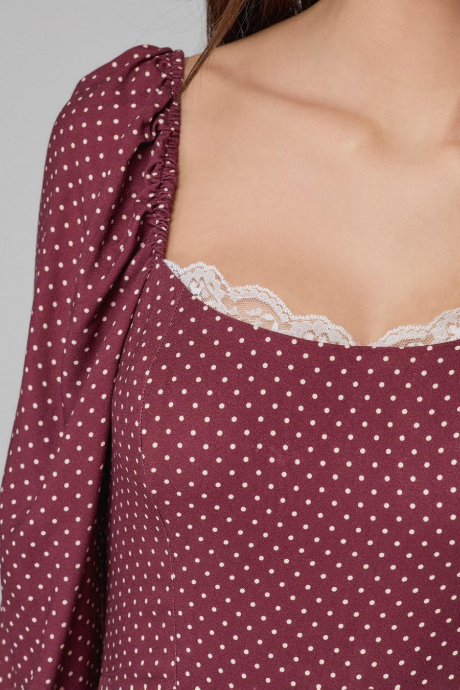 Abito lungo "Lady" Mar De Margaritas bordeaux a pois con inserti in pizzo MMABW01295 RS19 Mar De Margaritas 