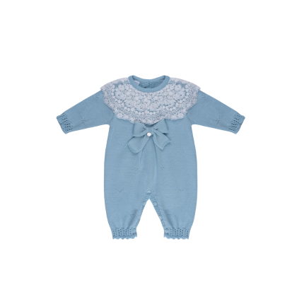 Tutina Marlù azzurra con colletto ricamato in pizzo e fiocco centrale IN1810 65 Marlù 