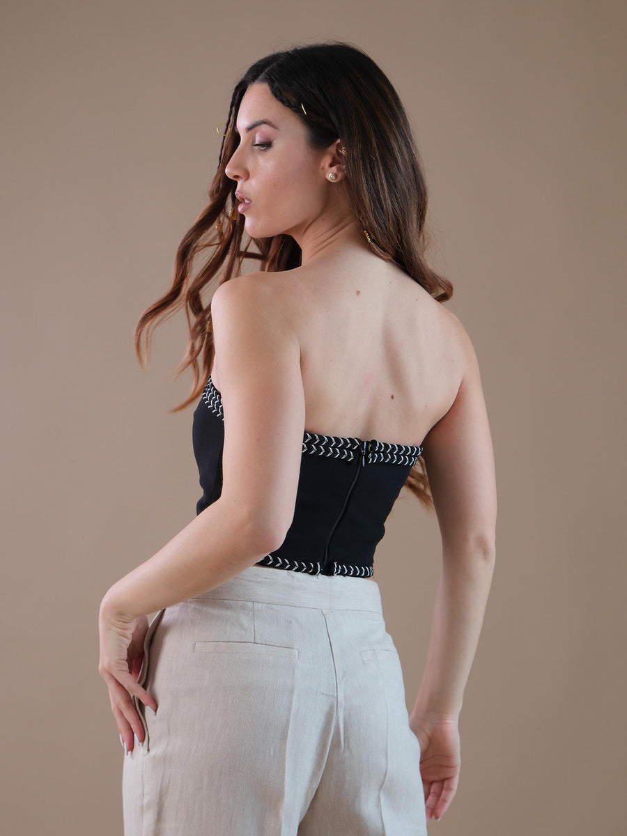 Top corto treccine nero BOU123 NERO Bohemian V 