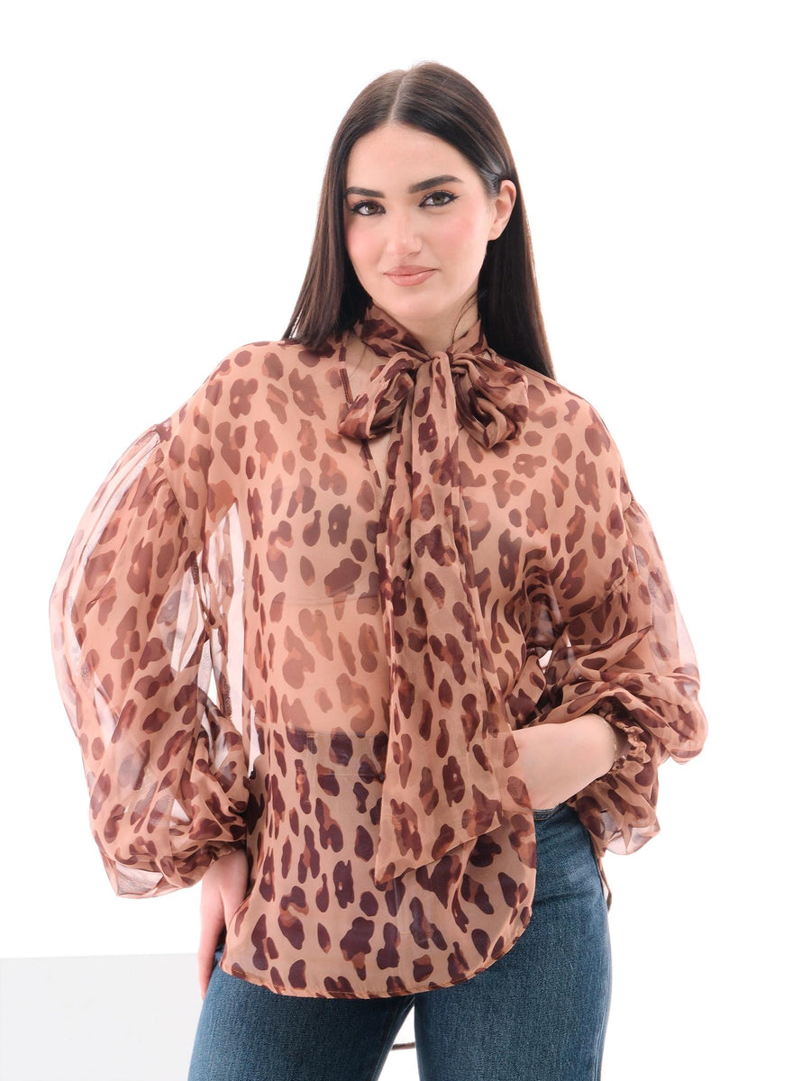 Camicetta Imperial con tie neck e stampa animalier marrone CMR8JFK CAMMELLO/MORO Imperial 