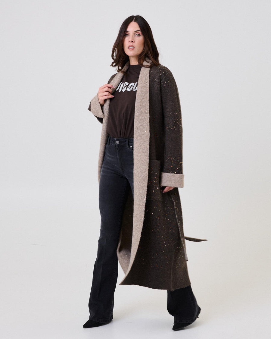 Cappotto in maglia Vicolo moro con micro paillettes 77003F MORO Vicolo 