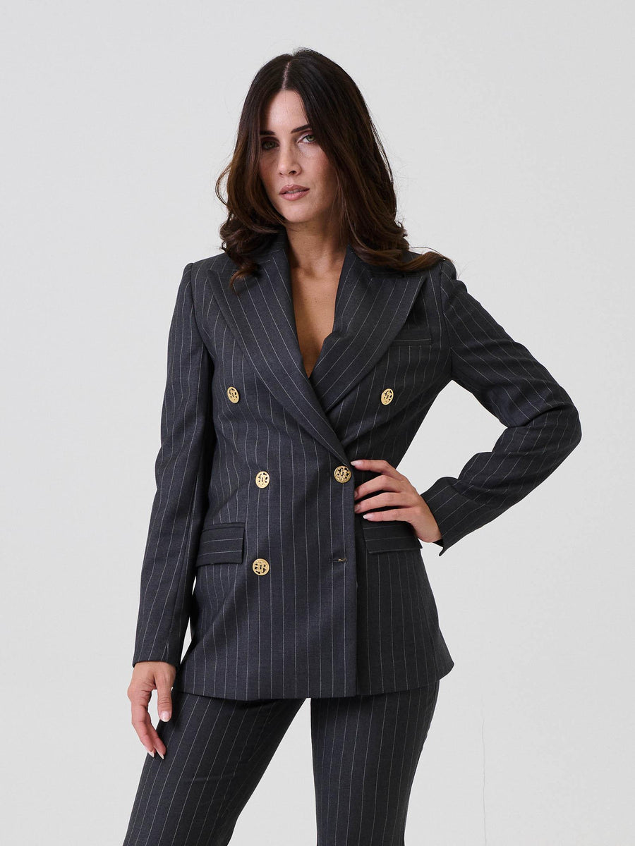 Giacca doppiopetto Silence Limited grigia a righe SD5065 GRAPHITE Silence Limited 