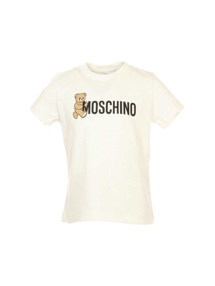 T-Shirt Moschino bianca con girocollo a coste HPM058 10063 Moschino 
