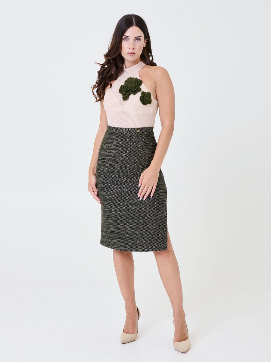 Gonna a vita alta Pho Firenze verde militare in filo lurex 4324070 MILITARY PHO FIRENZE 