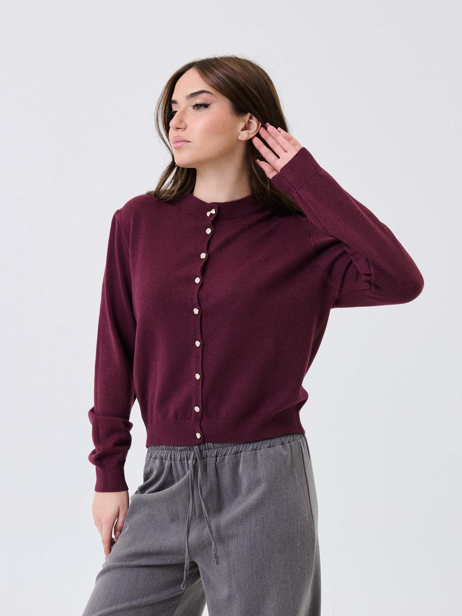 Cardigan Armoire bordeaux con bottoni gioiello IT1615 MAROON Armoire 