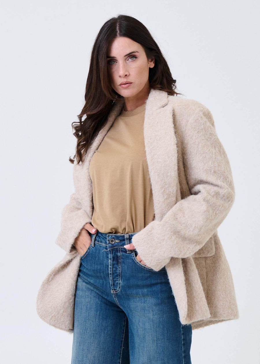 Cappotto Haveone beige in tessuto spazzolato KMIP063 BEIGE Haveone 