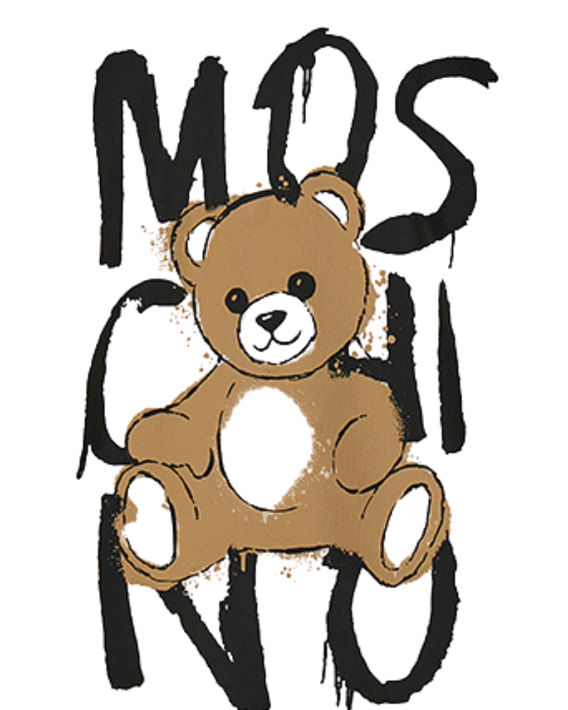 Felpa con cappuccio Moschino beige con maxi teddy e stampa effetto pennellato HUF098 10123 Moschino 