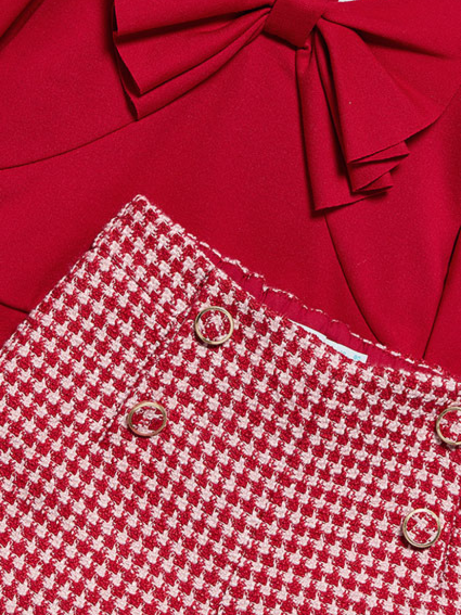 Completo pied-de-poule Abel & Lula rosso con fiocco 5711 Rosso Abel & Lula 