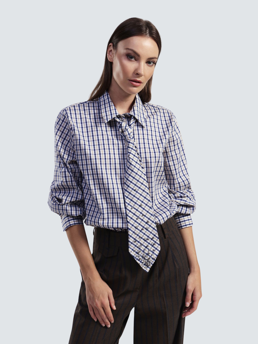 Camicia a righe Dixie blu e moro con cravatta CFALYCMUA MORO Dixie 