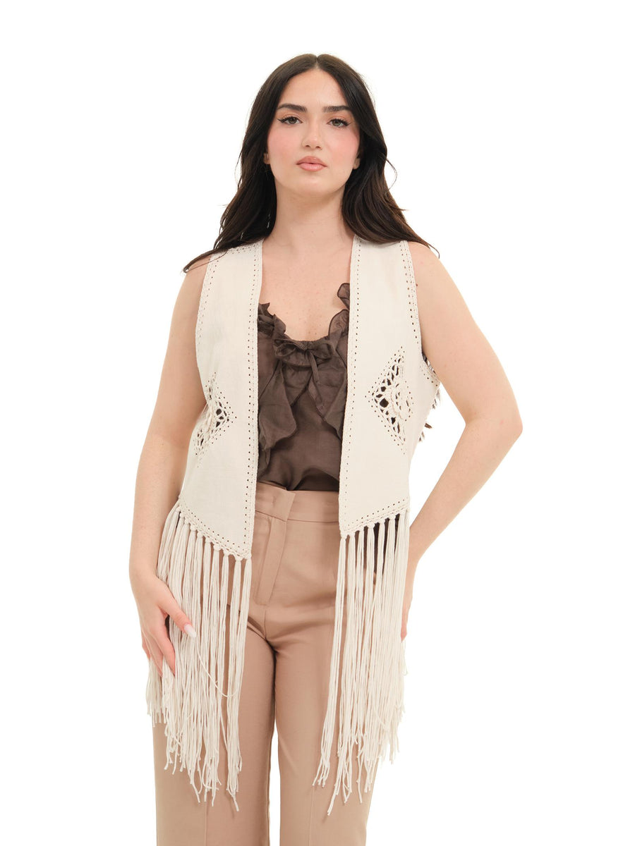 Gilet boho Haveone panna scamosciato con frange LAON029 PANNA Haveone 