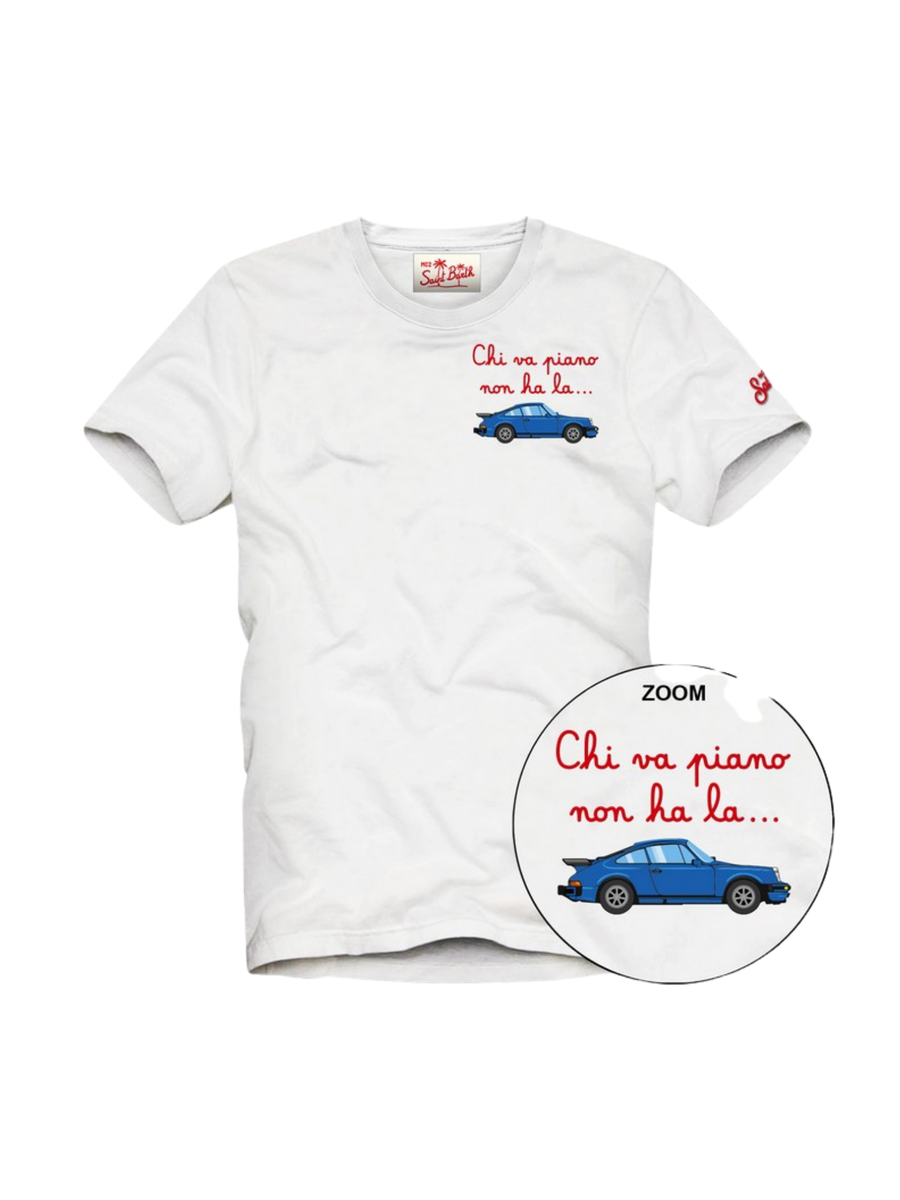 T-Shirt Saint Barth bianca "chi va piano non ha la" macchina TSH0001 03879H MC2 SAINT BARTH 