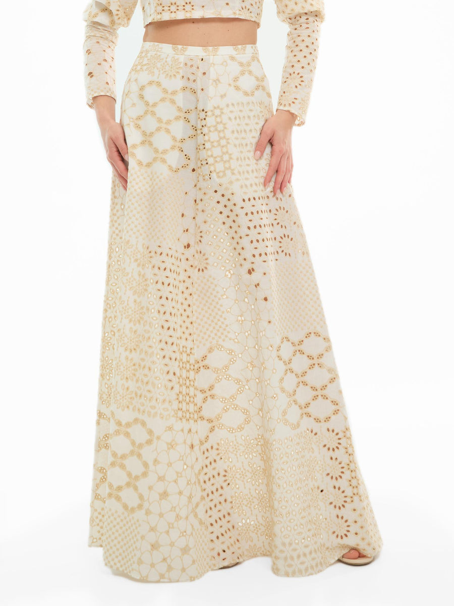 Gonna Bohemian Vì bianca con ricami avorio GO197 UNI Bohemian V 