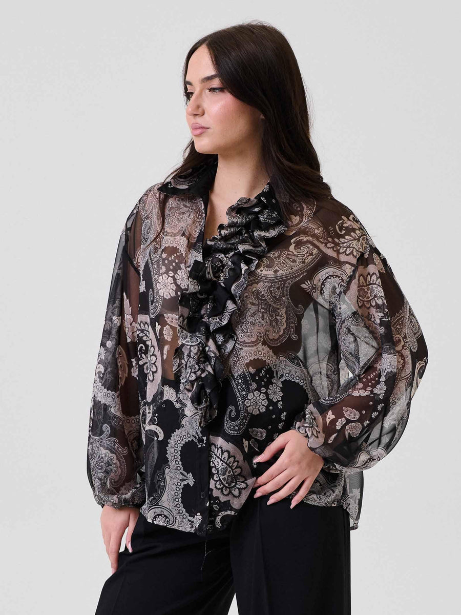 Camicia trasparente Imperial nera con volant CND7KNF NERO/BEIGE Imperial 