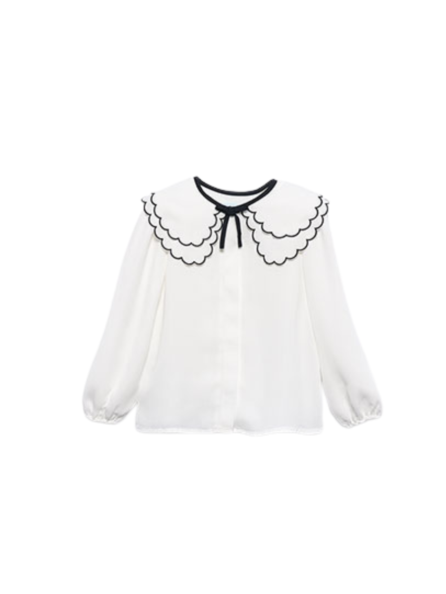 Camicia chiffon Abel & Lula bianca con colletto ricamato 5612 Crema Abel & Lula 