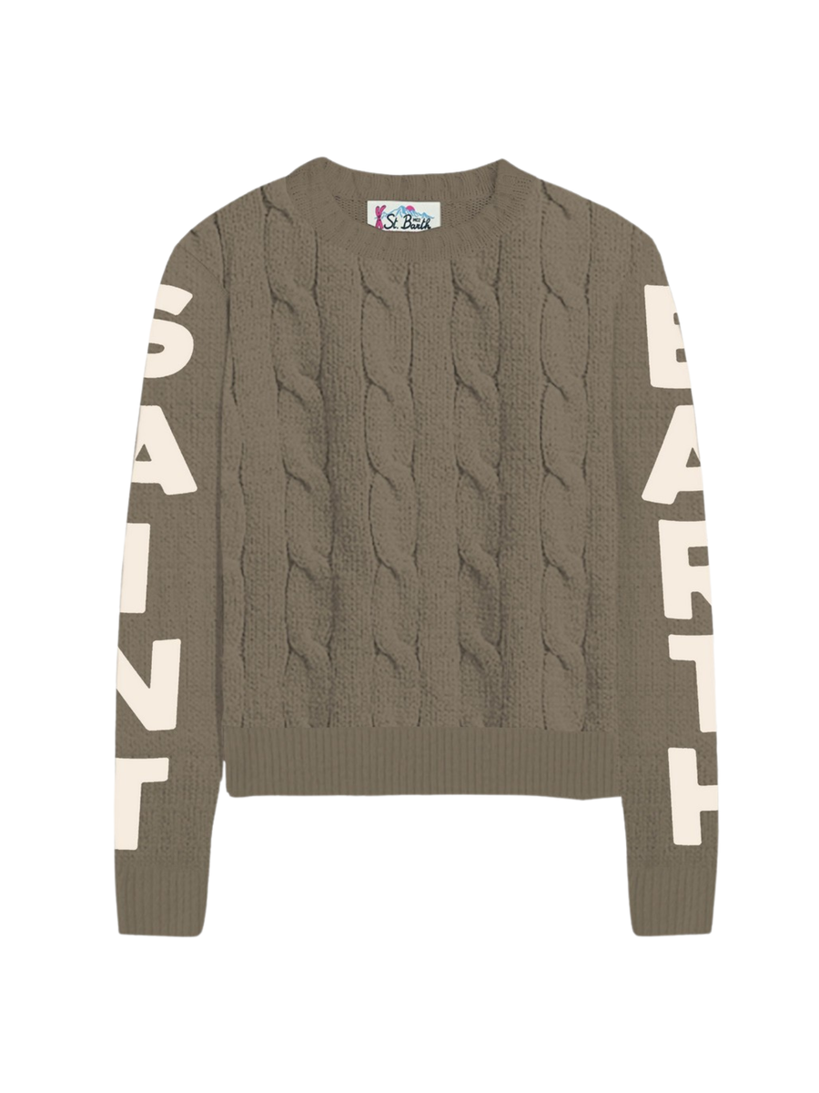 Maglione Saint Barth marrone con logo sulle maniche beige chiaro MALM002 03872G MC2 SAINT BARTH 