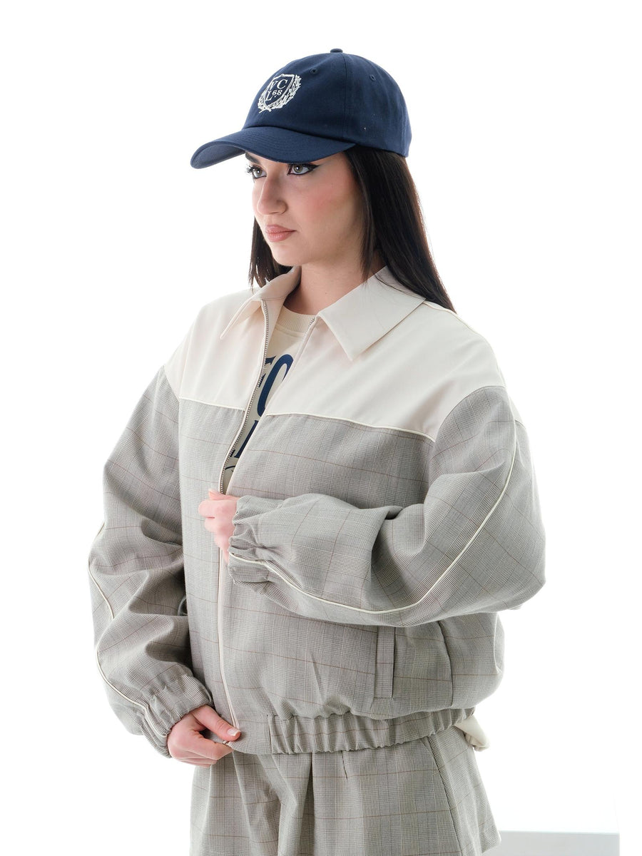 Giacca bomber Vicolo beige e grigio a quadri TD0457 GRI/PAN Vicolo 