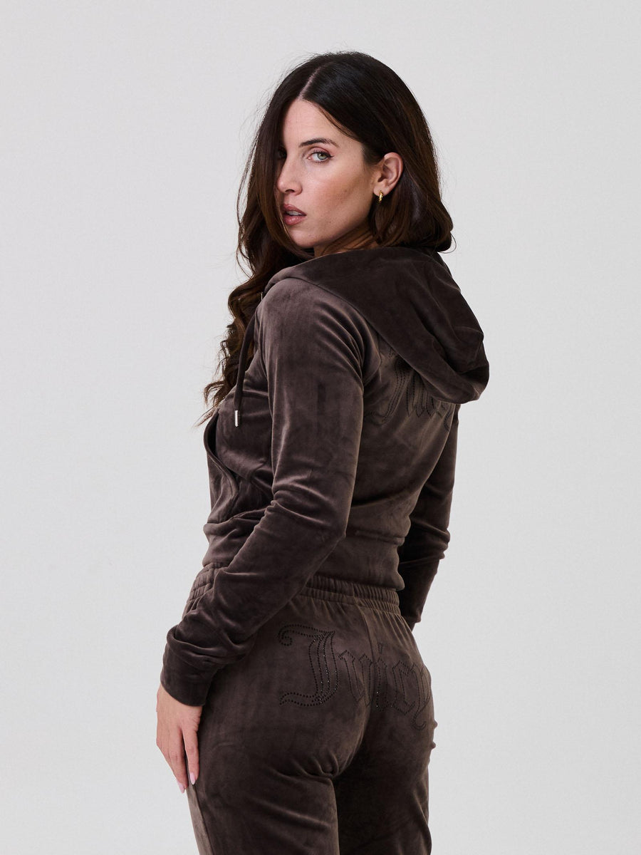 Felpa in velluto Juicy Couture marrone con logo in strass VIJH70698WPF JB7 Juicy Couture 