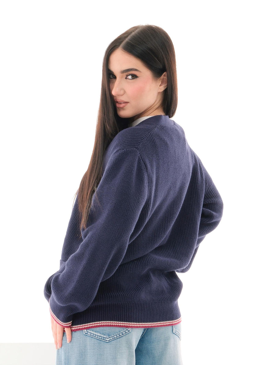 Cardigan Vicolo blu navy con profili a contrasto 77024D BLU Vicolo 