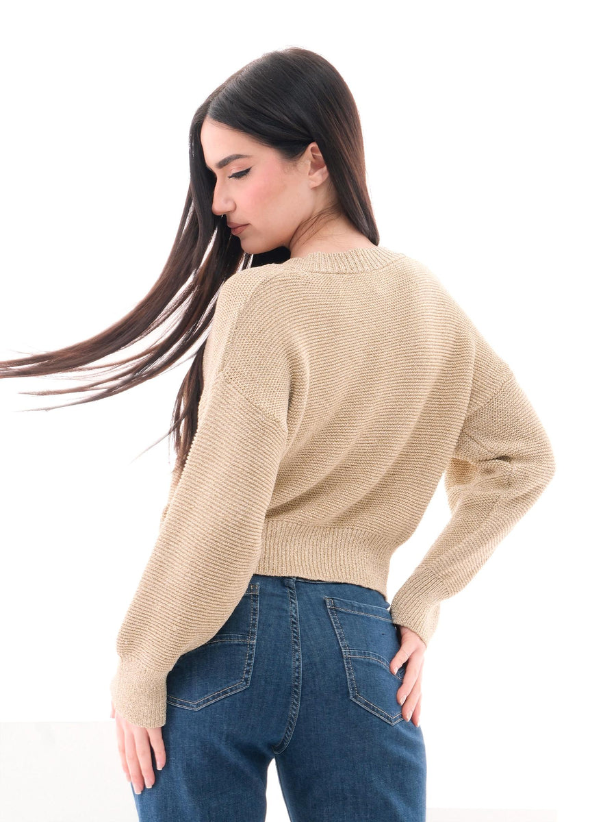 Cardigan lurex Vicolo oro con scollo a V e bottone gioiello 55014D ORO Vicolo 