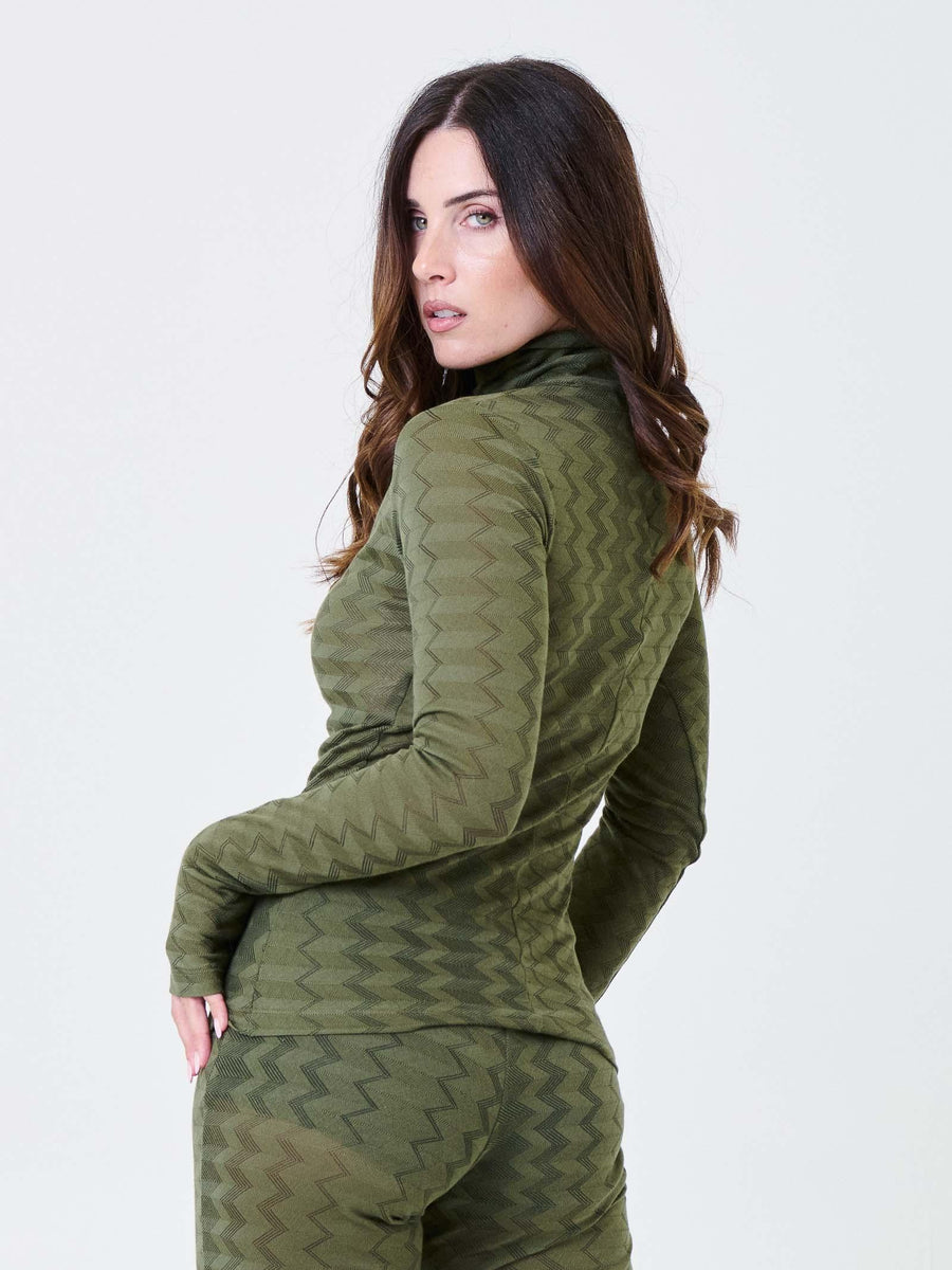 Maglia a collo alto Pho Firenze verde militare con motivo a zig zag 4324105 MILITARY PHO FIRENZE 