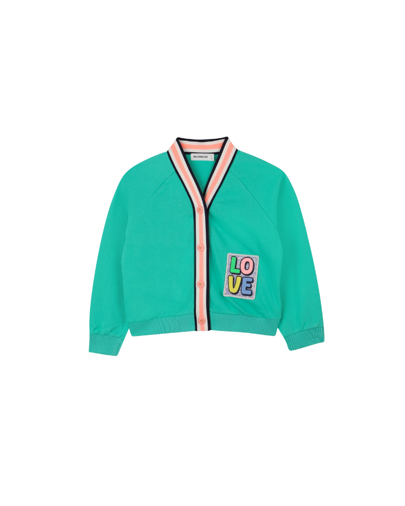 Cardigan Billie Blush verde con patch LOVE e dettagli rosa U21390 71E Billie Blush 