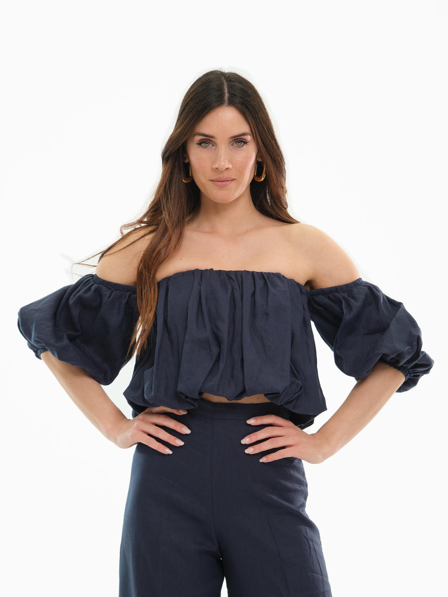 Top cropped Bohemian Vì  blu navy monospalla TOP201 NAVY Bohemian V 