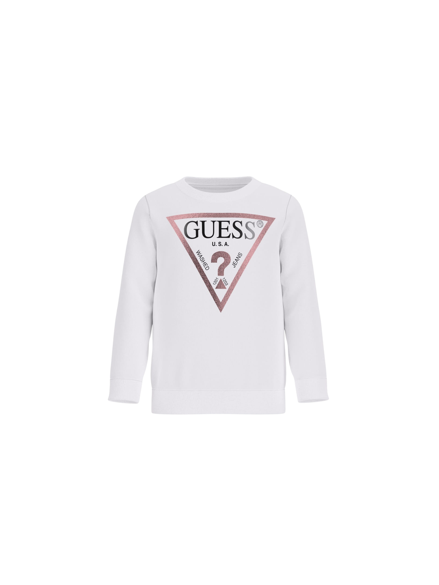 Felpa Guess bianca con logo a triangolo glitterato K74Q12KAUG0 G011 Guess 