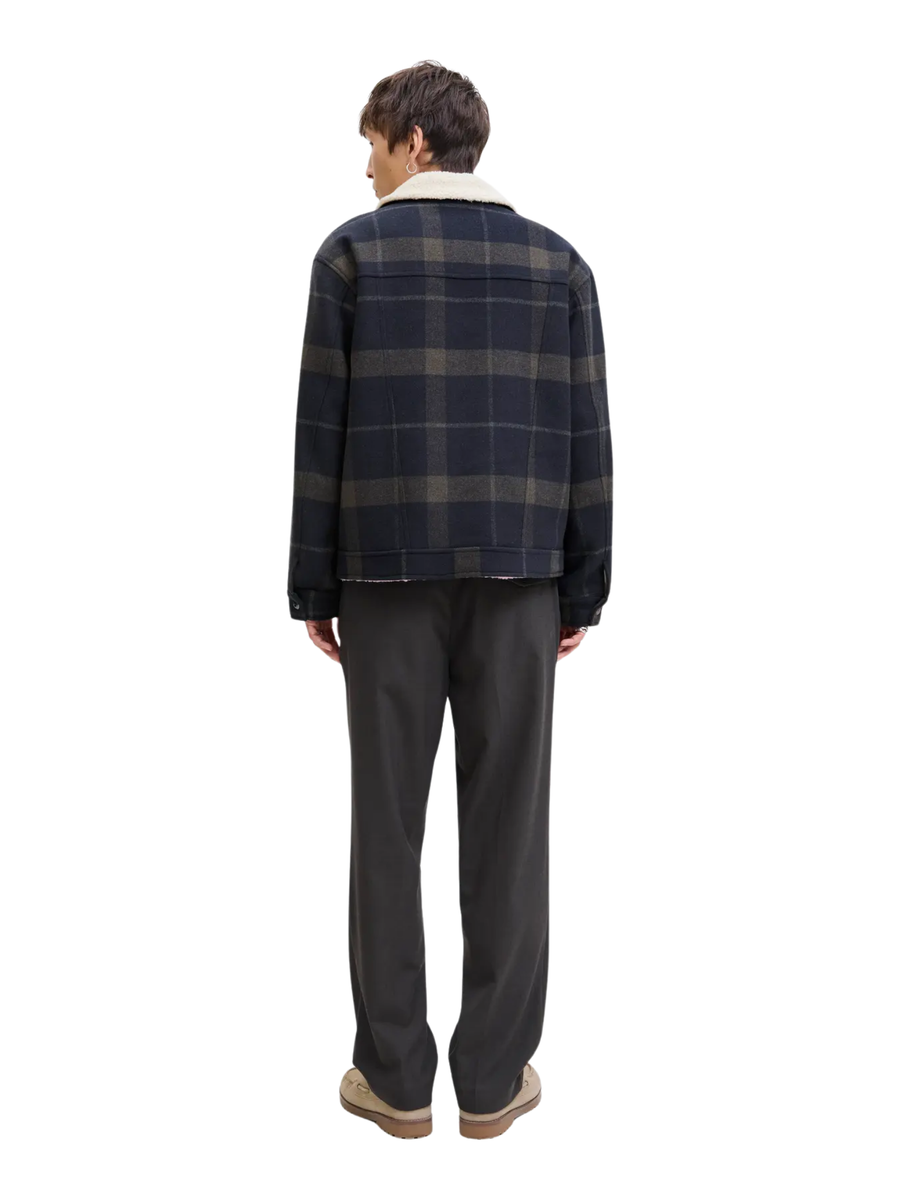 Giacca Jack & Jones blu check con interno in ecopelliccia 12281109 D Navy Jack & Jones 