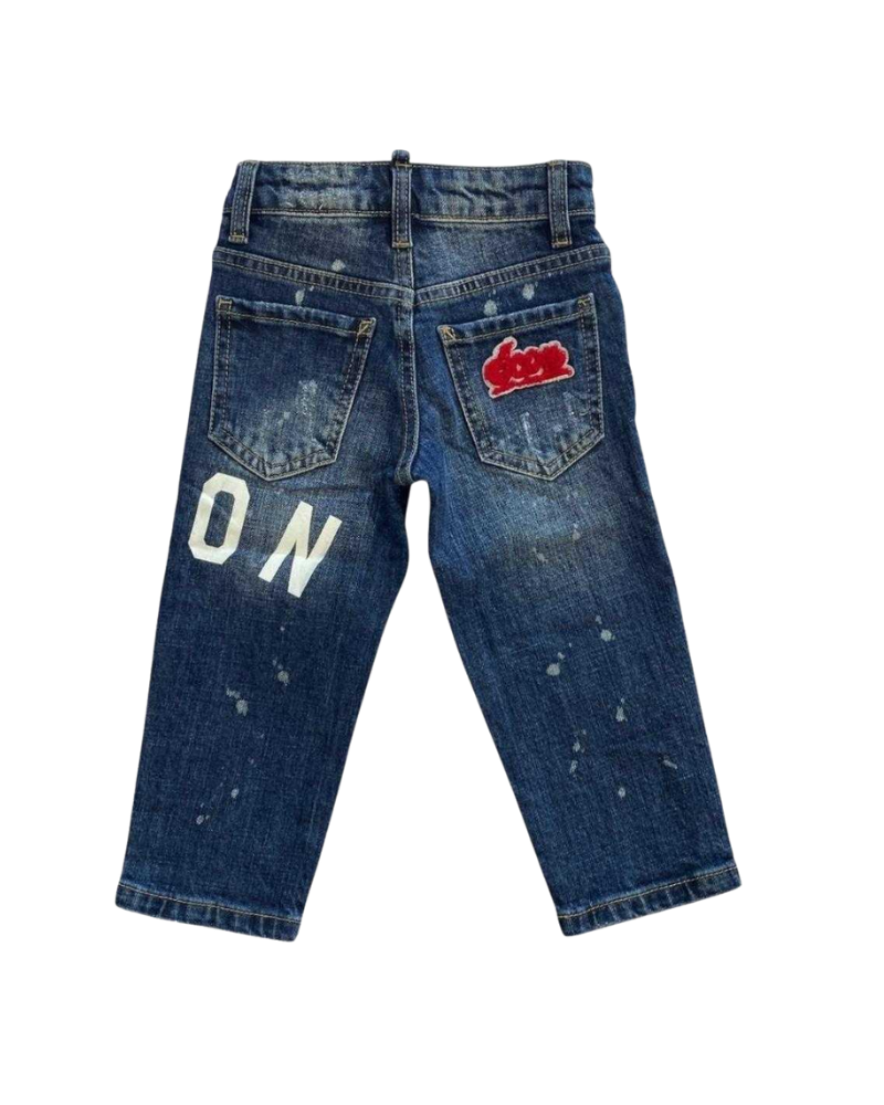 Jeans Icon blu effetto used con stampa Icon bianca T00821 DNM Icon 