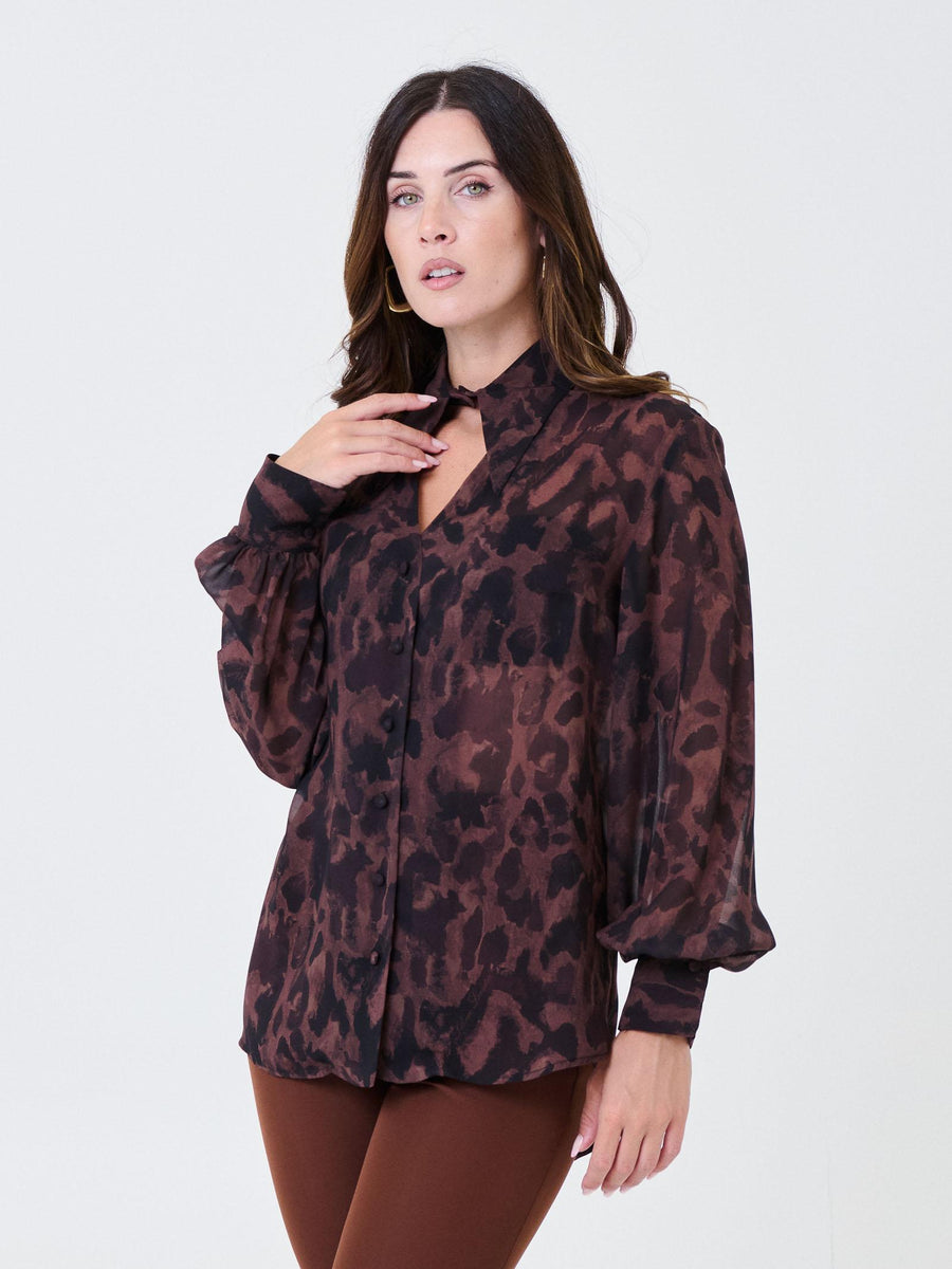 Camicia animalier Silence Limited marrone con taglio cut-out CA731LEO BROWN Silence Limited 