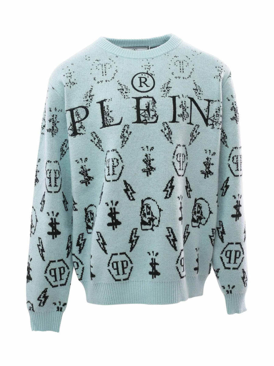 Maglioncino azzurro logo all over 2OW000LHE32 40646 Philipp Plein 