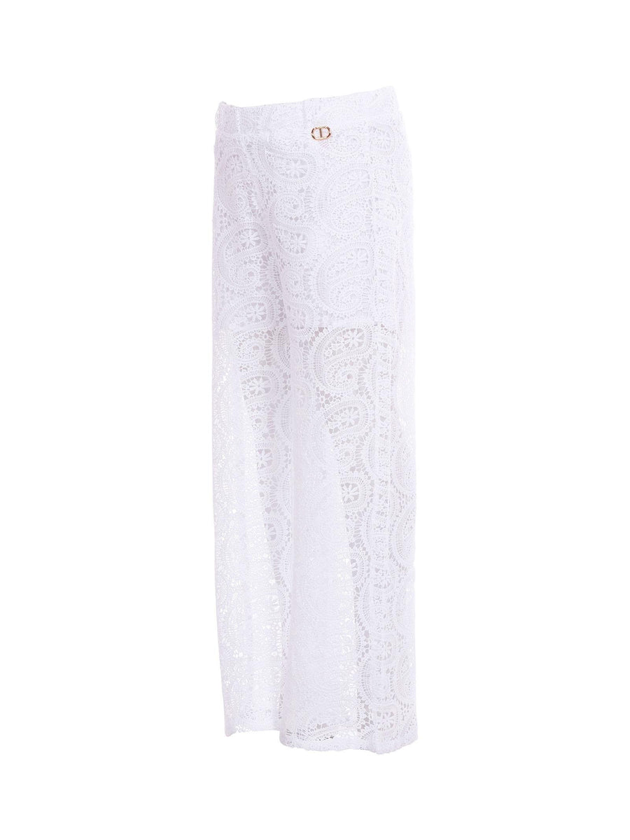 Pantalone Twinset bianco con ricami in pizzo all over 251GJ2QR4 00808 Twinset 