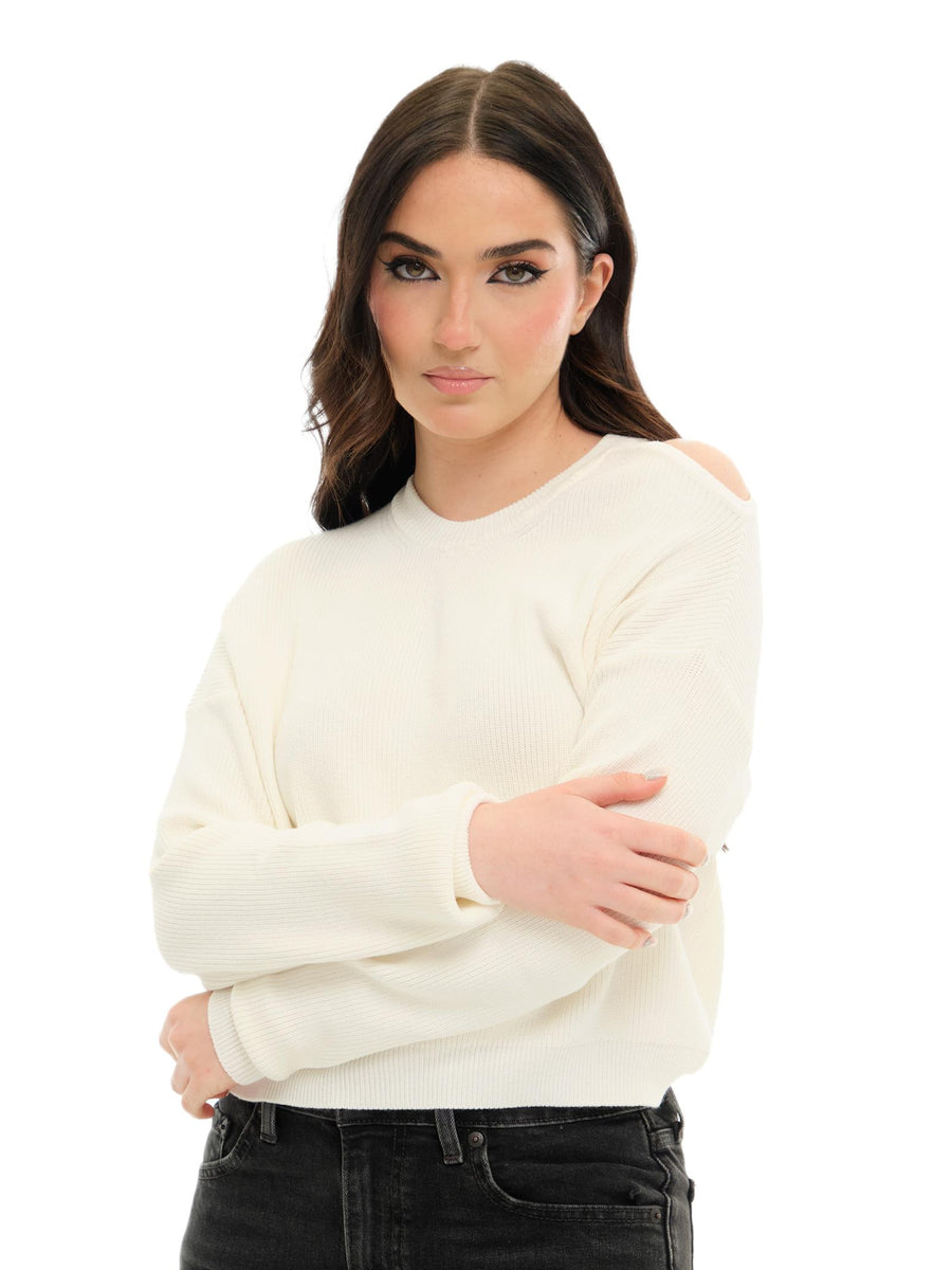 Maglia Vicolo bianca con spalla scoperta 77054D BIA Vicolo 