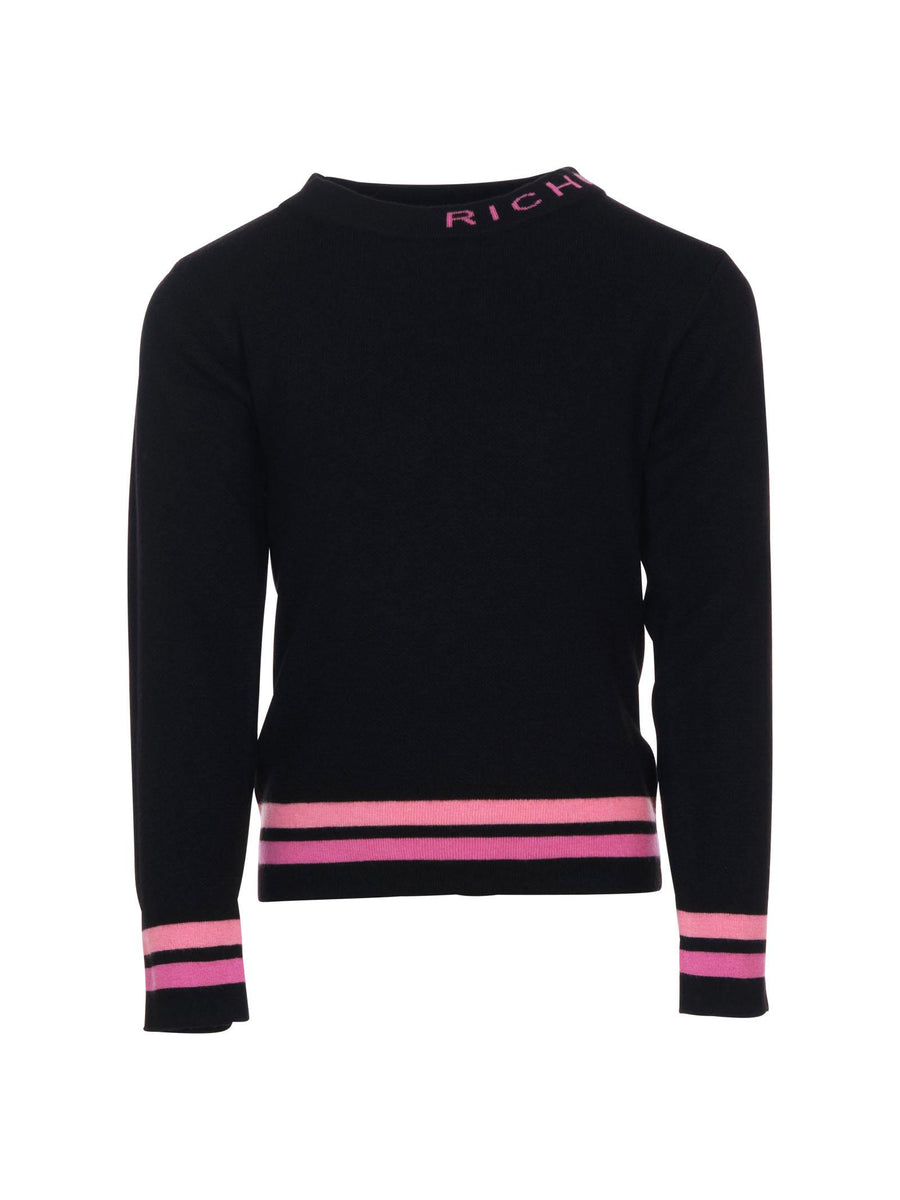 Maglia a costine John Richmond nera con logo fucsia RGA25214MA BLACK John Richmond 