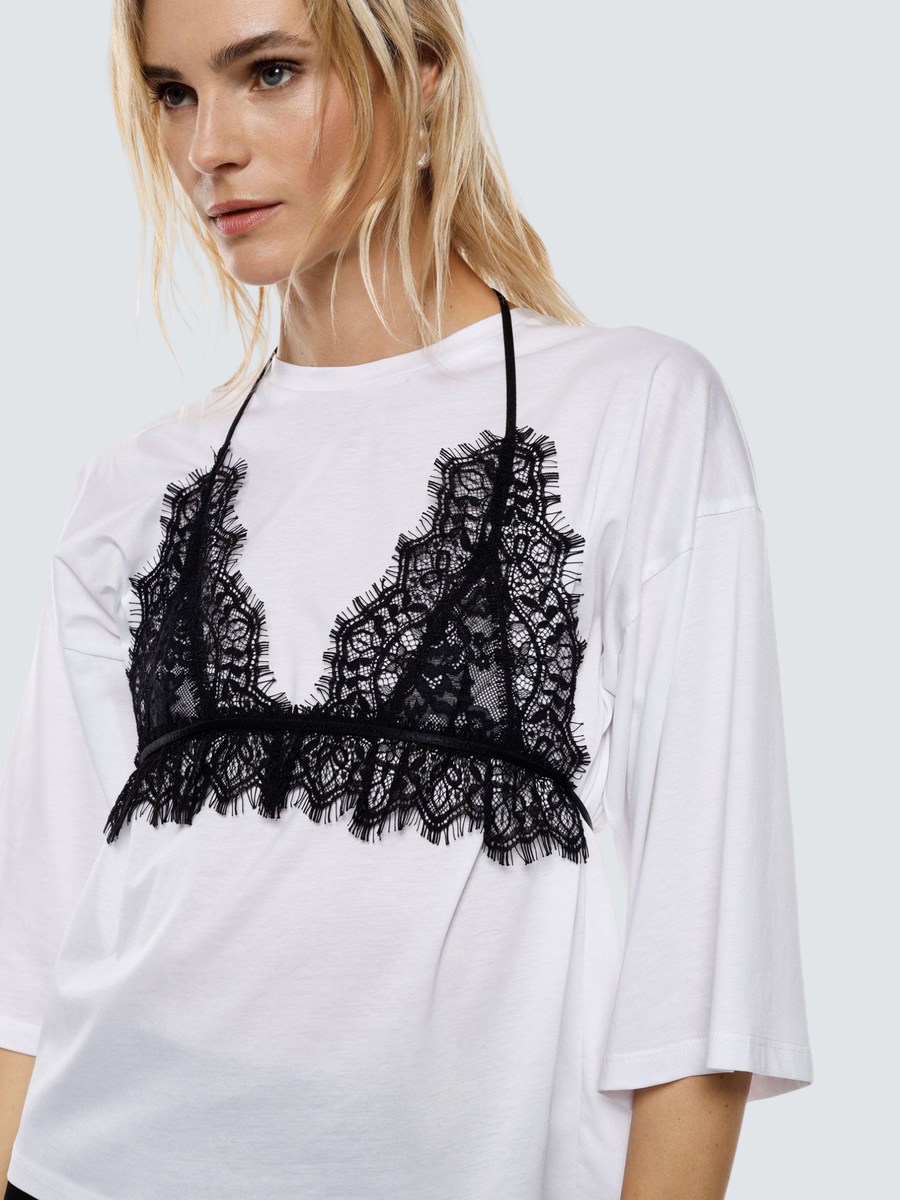 T-shirt ampia Imperial bianco con dettagli in pizzo smerlati TY20KAK BIANCO Imperial 