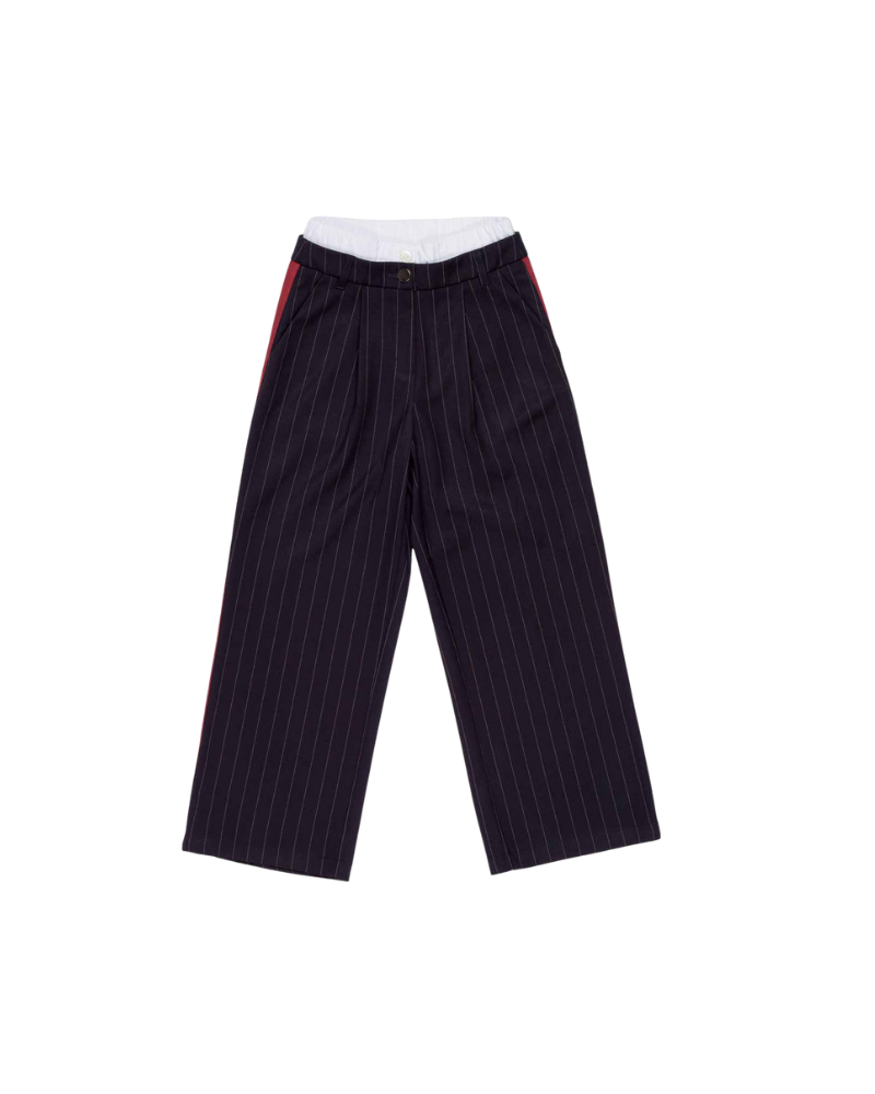 Pantalone a palazzo Lulù Miss Grant blu gessato con bande laterali rosse LL4066 BLU Lulù by Miss Grant 