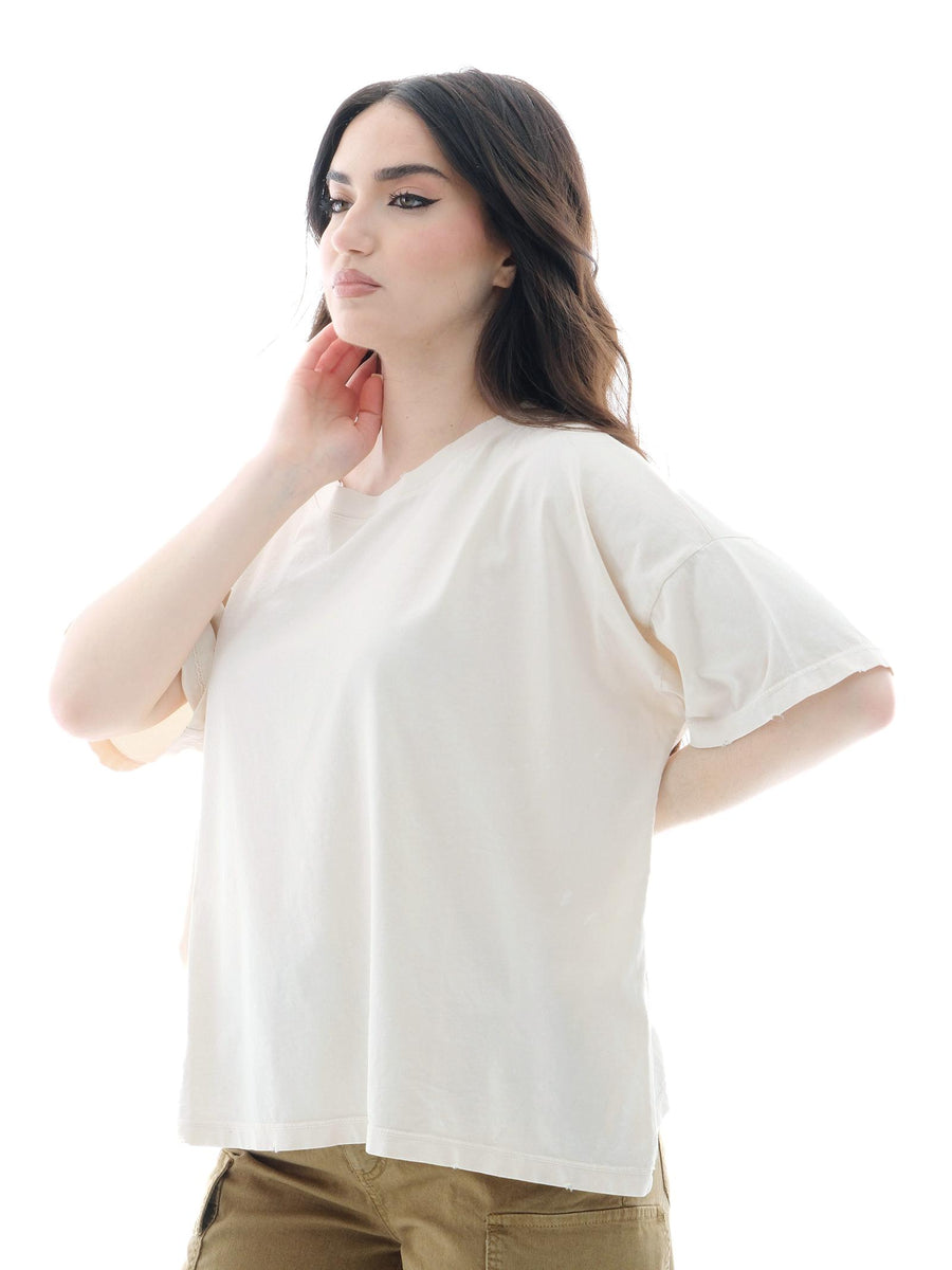 T-Shirt over Vicolo beige con strappi UD0031 BEI Vicolo 