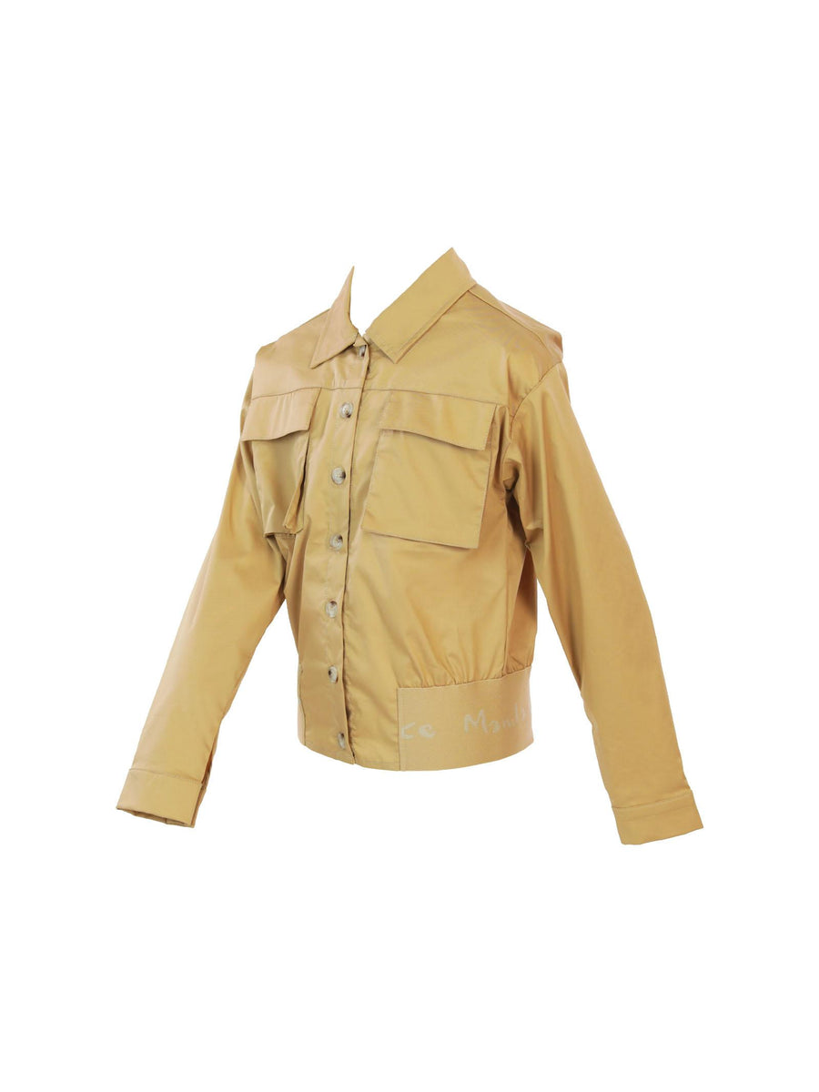 Giacca cammello in cotone con fascia in vita logata MG2682 BEIGE Manila Grace 