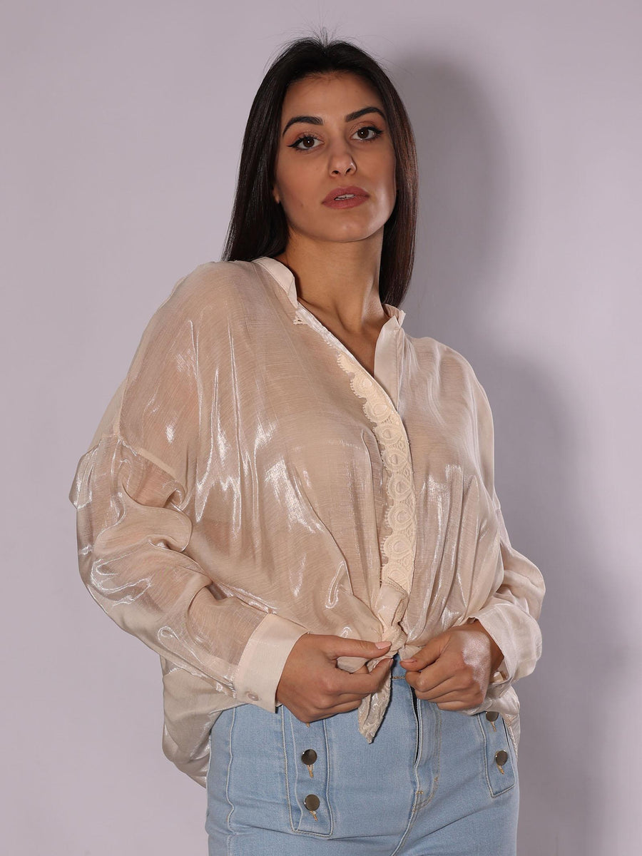 Camicia rosa con ricamo e nodo S23C217 NUDE Tensione in 