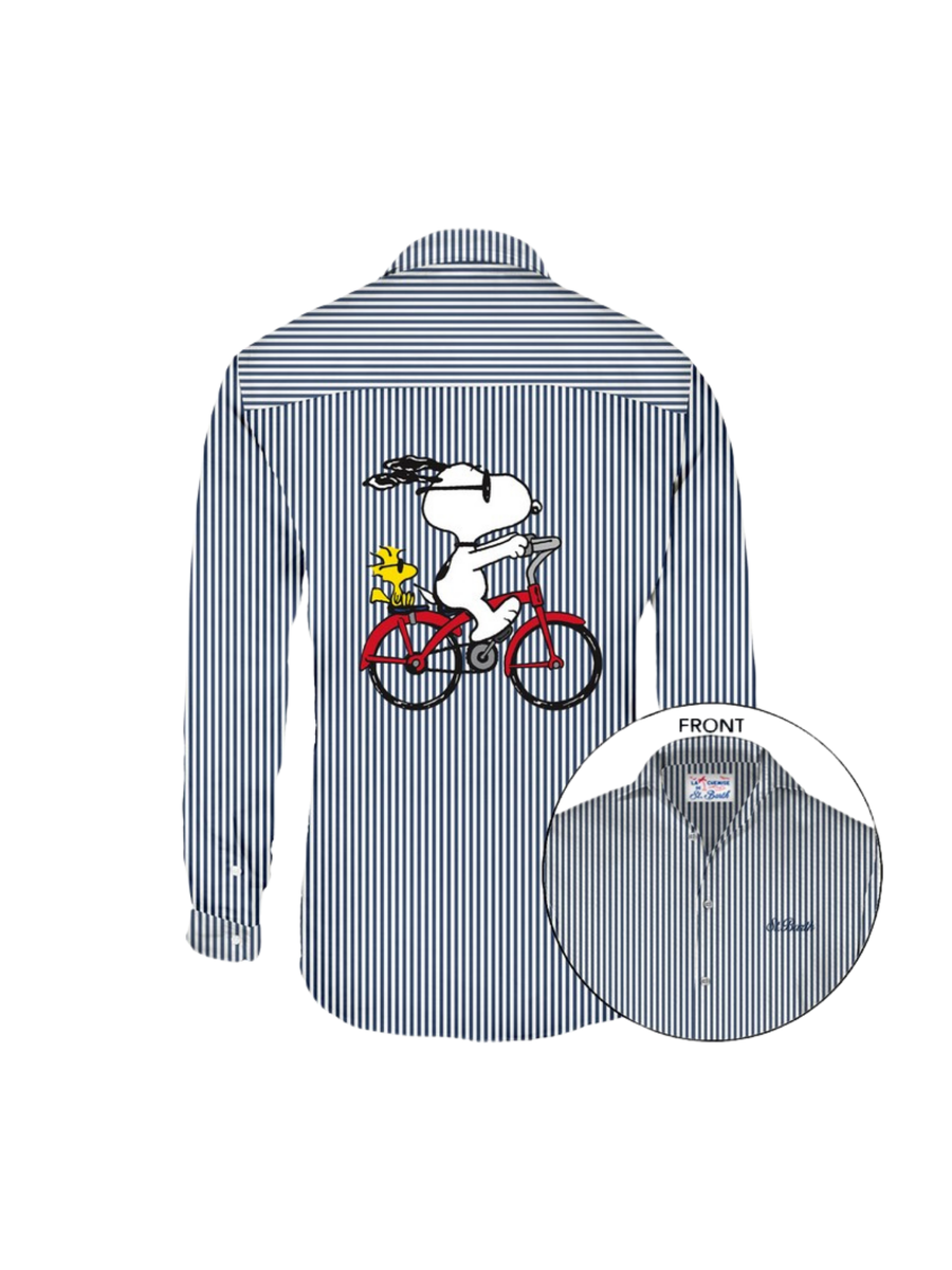 Camicia Saint Barth a righe blu con stampa snoopy AGN0001 03579H MC2 SAINT BARTH 