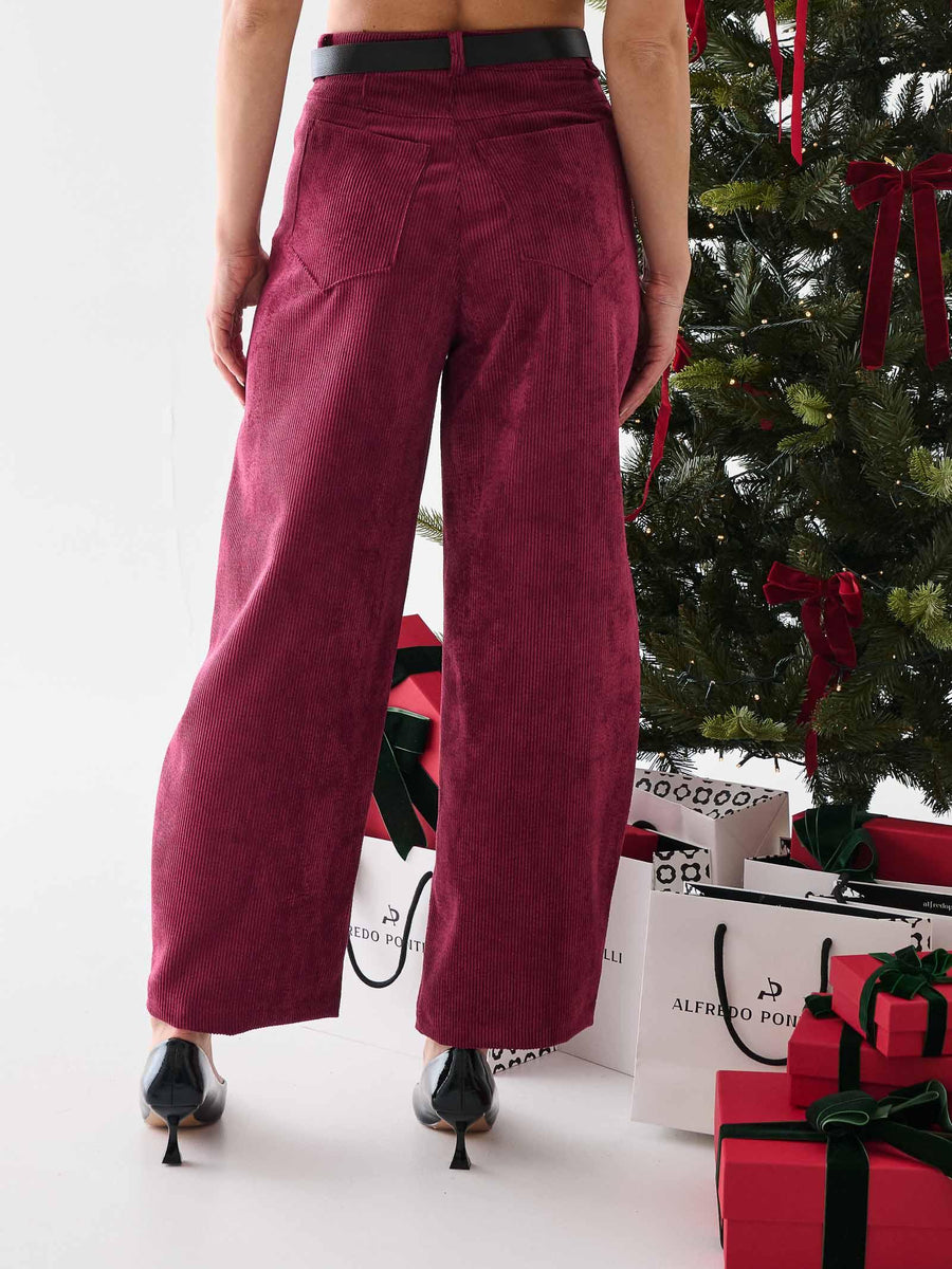 Pantalone in velluto Armoire vino a coste con cintura in coordinato 245 VINO Armoire 